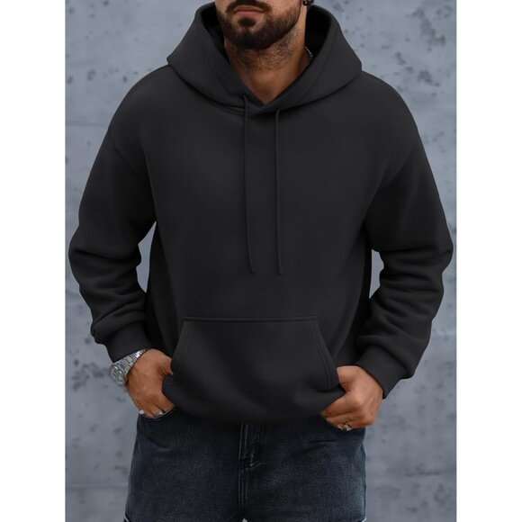 Mens Oversized Hoodies Fall Sweatshirt Winter Fleece Hooded Collar Drawstring Pu - Picture 6 of 6